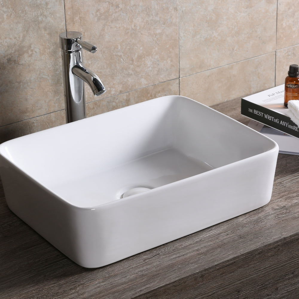 INFINITY CERAMIC BASIN ABOVE COUNTER RECTANGULAR GLOSS WHITE 475MM