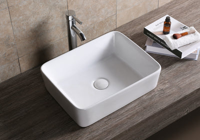 INFINITY CERAMIC BASIN ABOVE COUNTER RECTANGULAR GLOSS WHITE 475MM