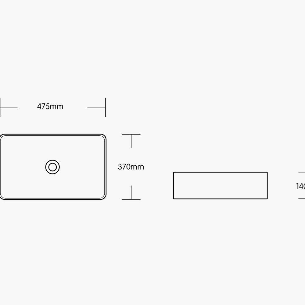 INFINITY CERAMIC BASIN ABOVE COUNTER RECTANGULAR GLOSS WHITE 475MM