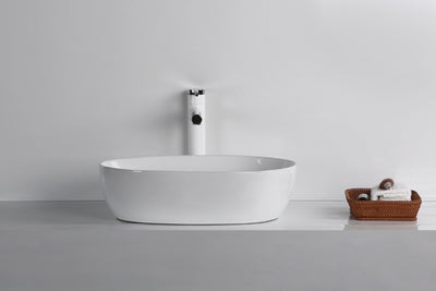 INFINITY CERAMIC BASIN ABOVE COUNTER OVAL GLOSS WHITE 490MM