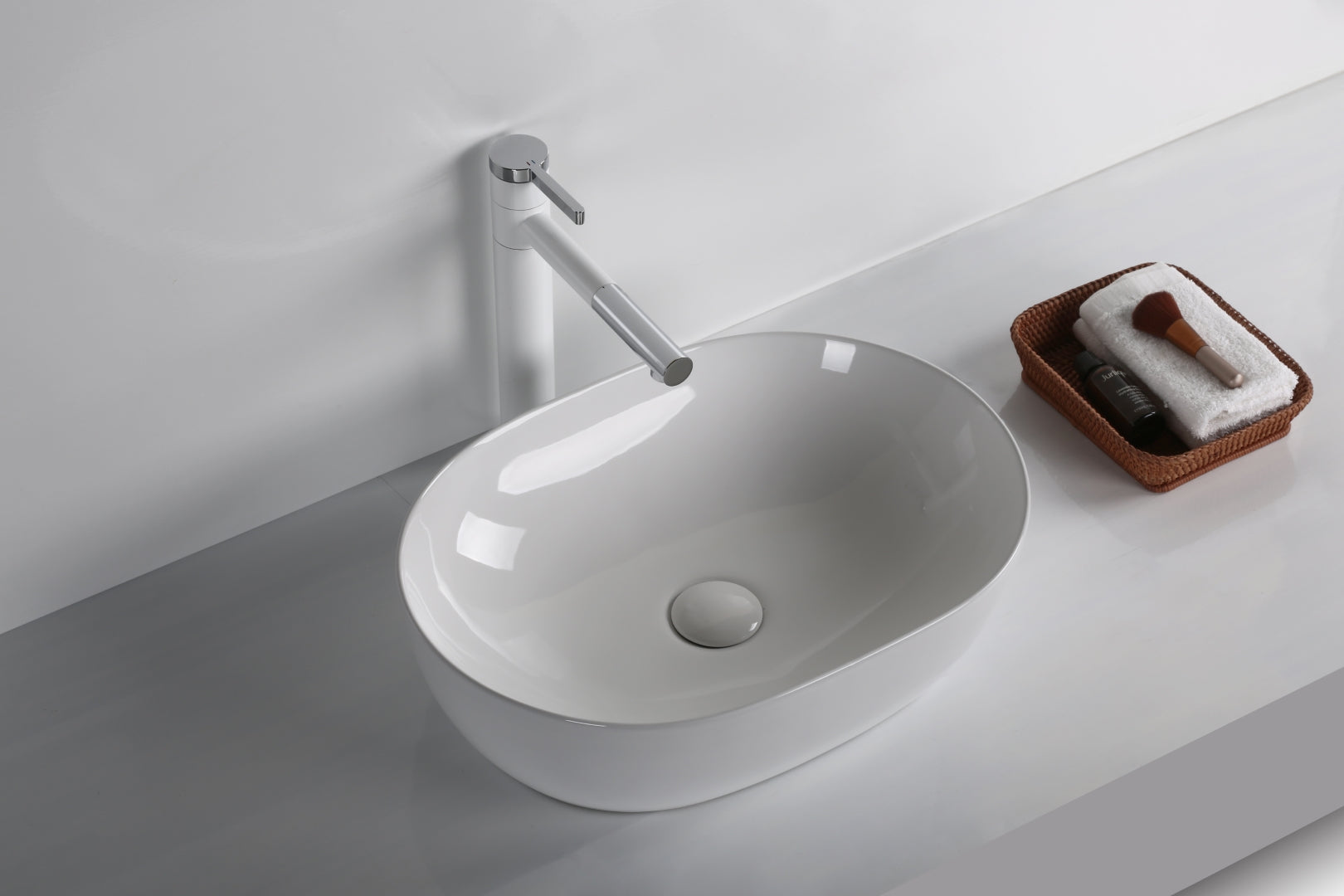 INFINITY CERAMIC BASIN ABOVE COUNTER OVAL GLOSS WHITE 490MM