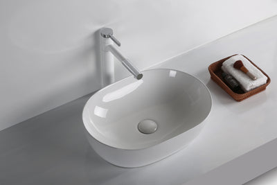 INFINITY CERAMIC BASIN ABOVE COUNTER OVAL GLOSS WHITE 490MM
