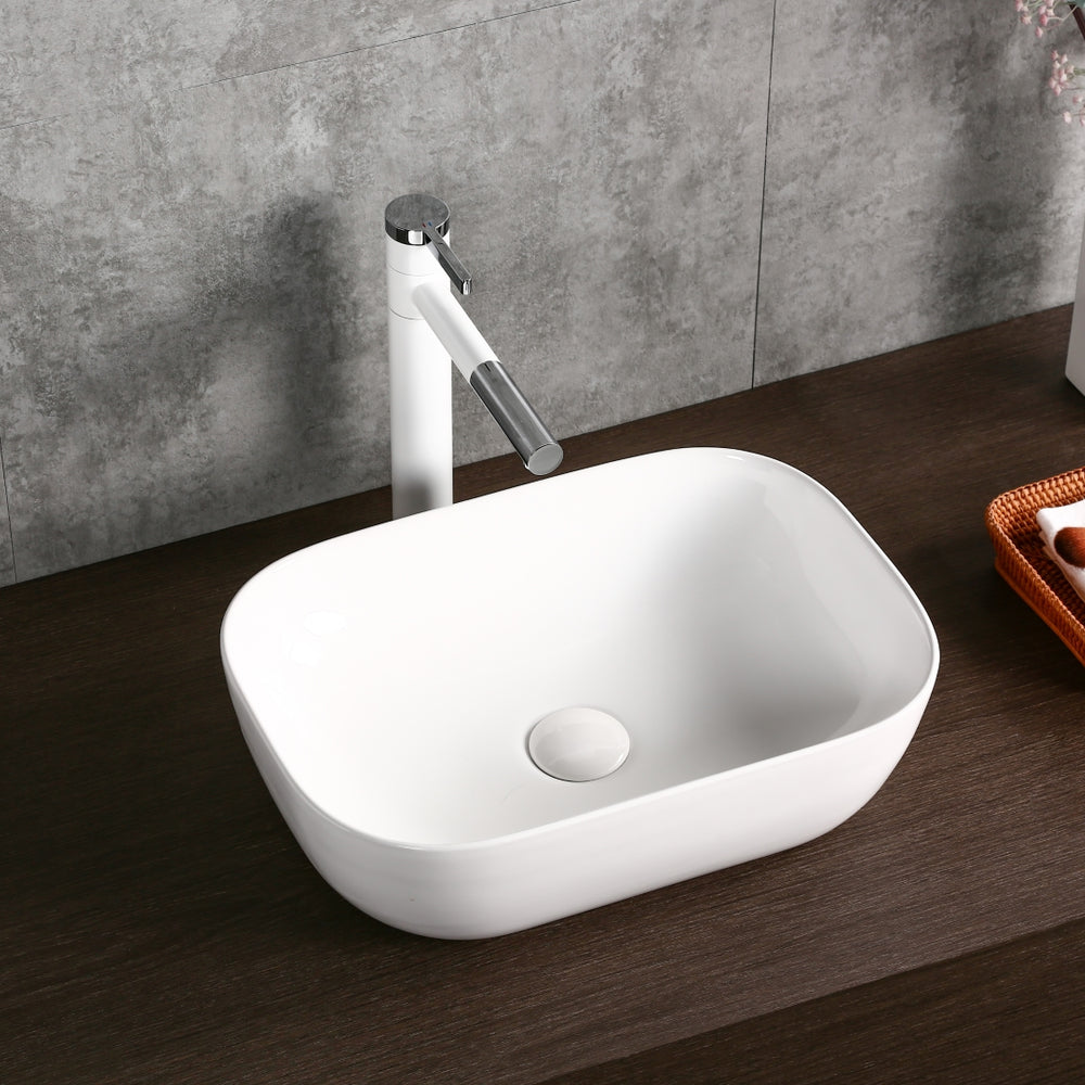 INFINITY CERAMIC BASIN ABOVE COUNTER RECTANGULAR GLOSS WHITE 505MM