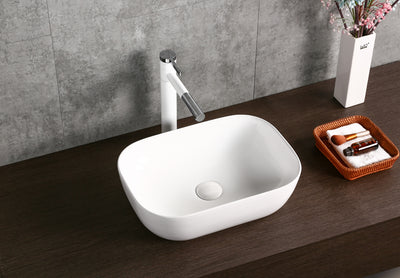 INFINITY CERAMIC BASIN ABOVE COUNTER RECTANGULAR GLOSS WHITE 505MM