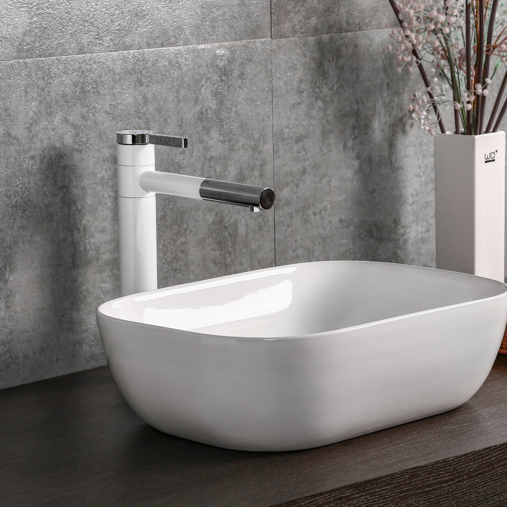 INFINITY CERAMIC BASIN ABOVE COUNTER RECTANGULAR GLOSS WHITE 505MM