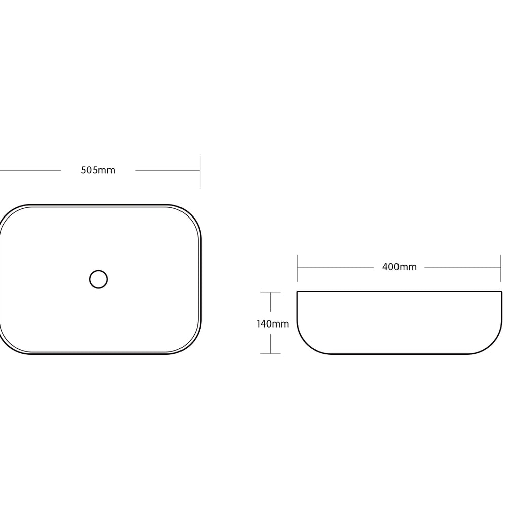 INFINITY CERAMIC BASIN ABOVE COUNTER RECTANGULAR GLOSS WHITE 505MM