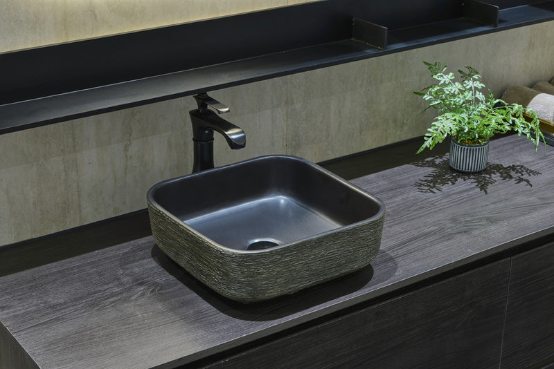 INFINITY ART BASIN PORCELAIN SQUARE BLACK 380MM