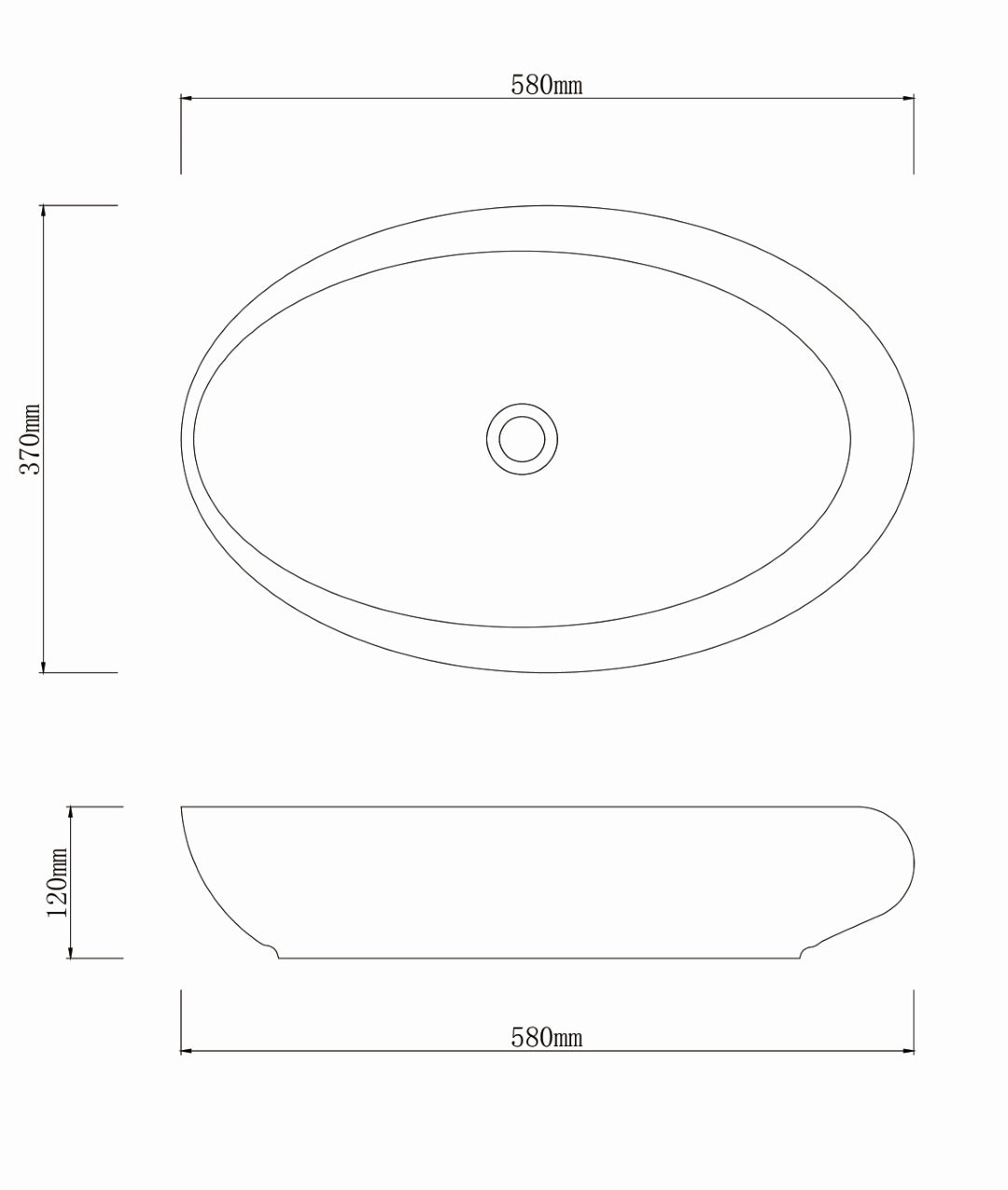 INFINITY ART BASIN PORCELAIN OVAL BLACK 580MM