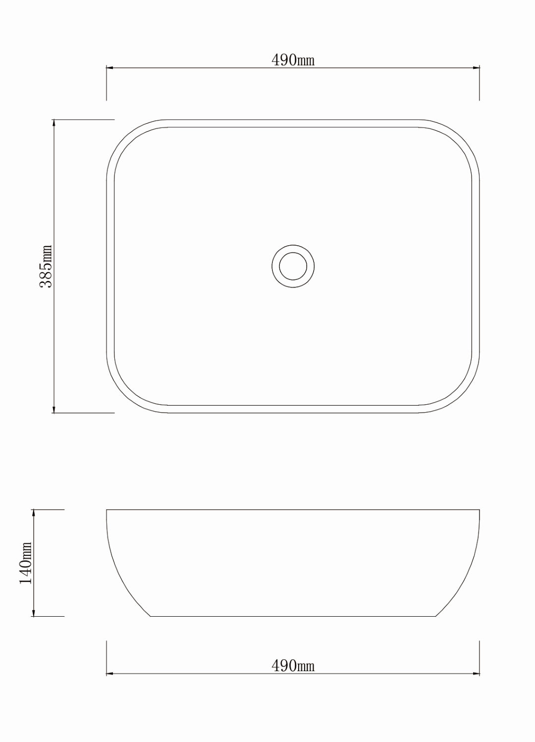 INFINITY ART BASIN PORCELAIN RECTANGULAR 490MM