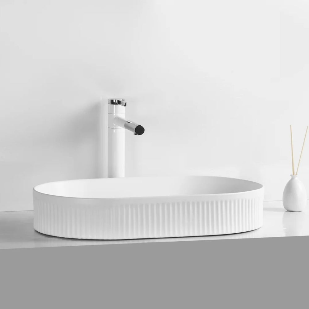 INFINITY CERAMIC ART BASIN OVAL ABOVE COUNTER MATTE WHITE 580MM