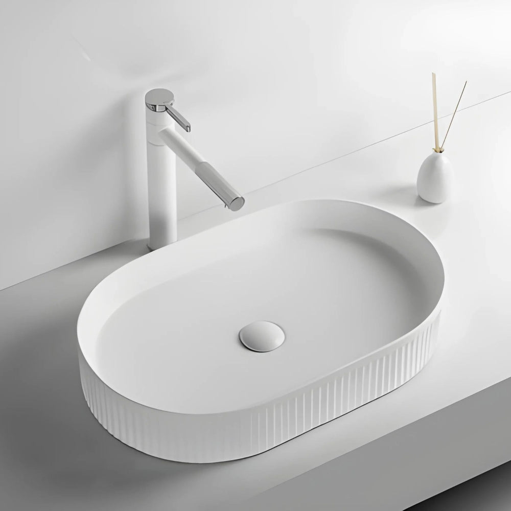 INFINITY CERAMIC ART BASIN OVAL ABOVE COUNTER GLOSS WHITE 580MM
