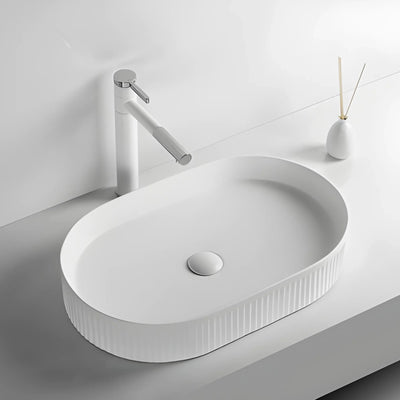 INFINITY CERAMIC ART BASIN OVAL ABOVE COUNTER GLOSS WHITE 580MM