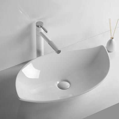 INFINITY CERAMIC ART BASIN LEAF SHAPE ABOVE COUNTER GLOSS WHITE 660MM