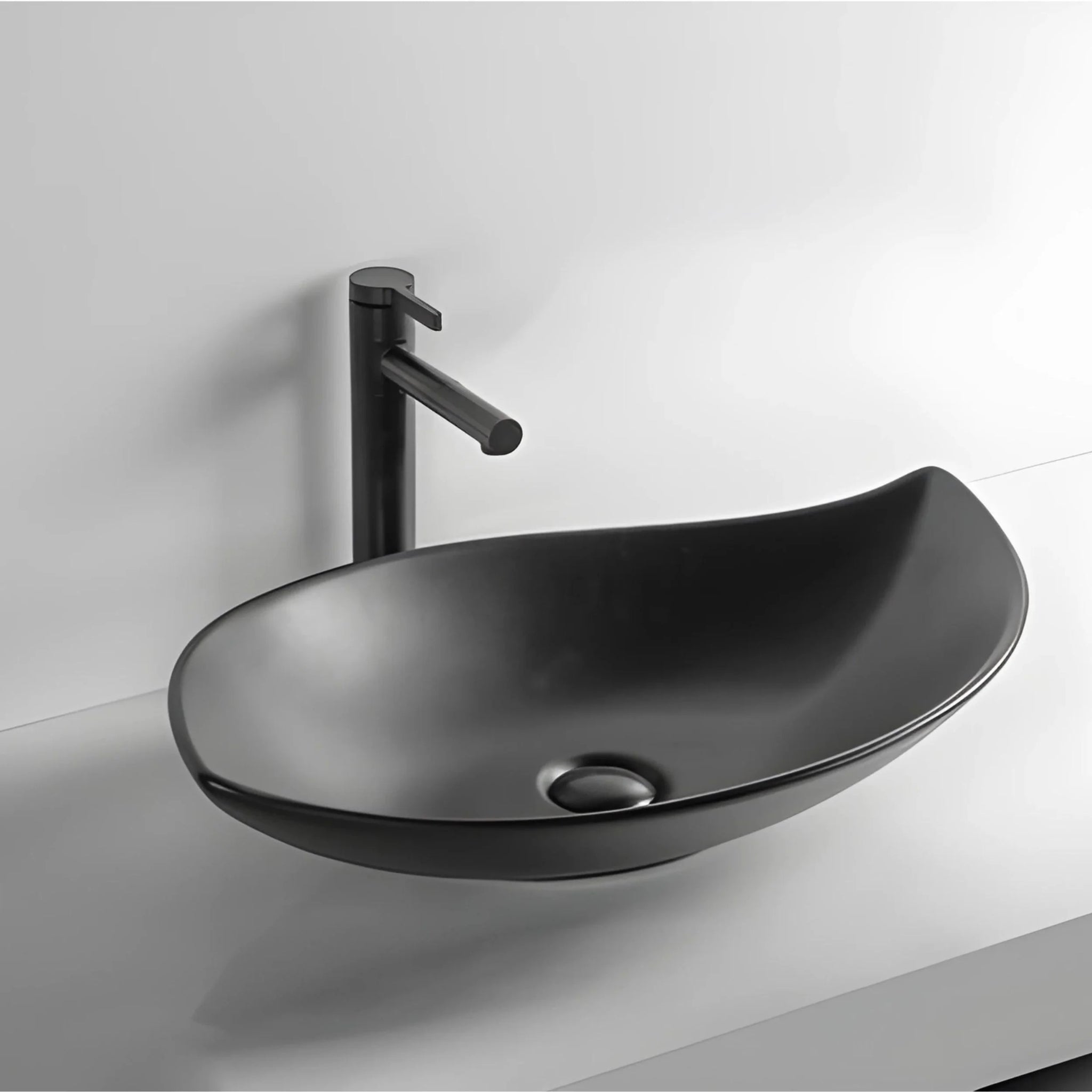 INFINITY CERAMIC ART BASIN LEAF SHAPE ABOVE COUNTER MATTE BLACK 660MM