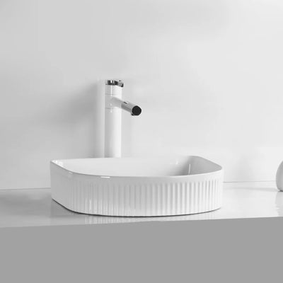 INFINITY CERAMIC ART BASIN SQUARE ABOVE COUNTER GLOSS WHITE 415MM
