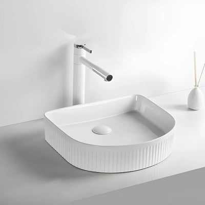 INFINITY CERAMIC ART BASIN SQUARE ABOVE COUNTER GLOSS WHITE 415MM