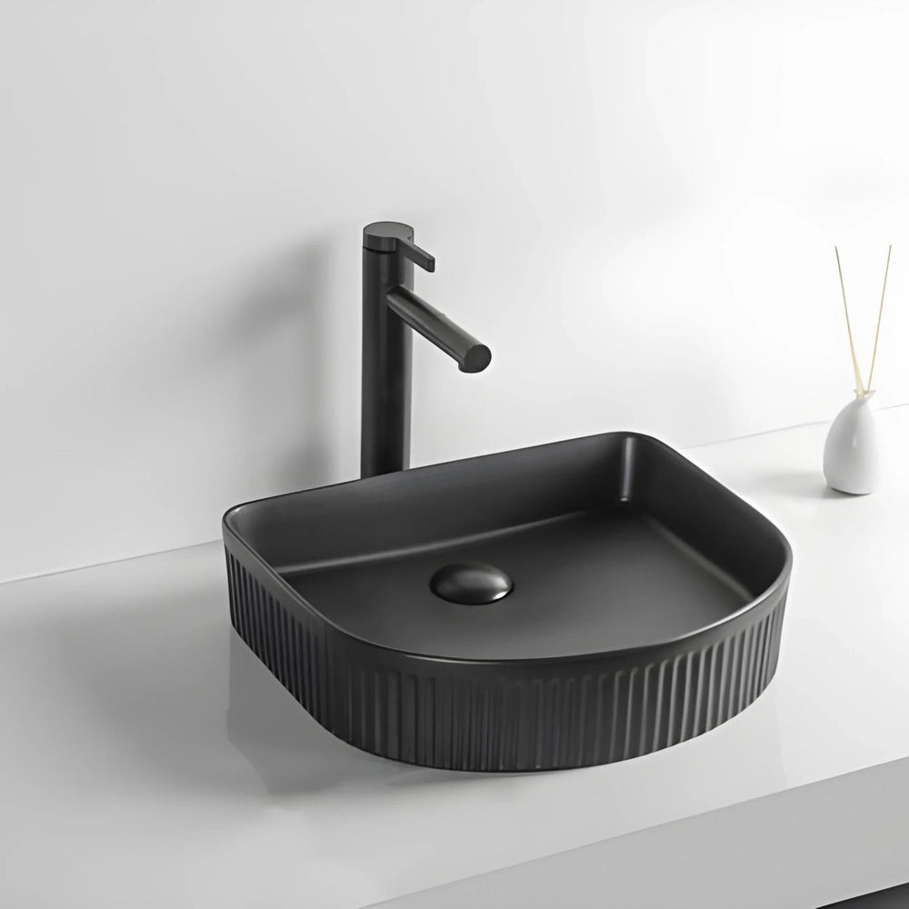 INFINITY CERAMIC ART BASIN SQUARE ABOVE COUNTER MATTE BLACK 415MM