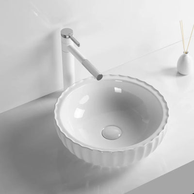 INFINITY CERAMIC ART BASIN ROUND ABOVE COUNTER GLOSS WHITE 400MM