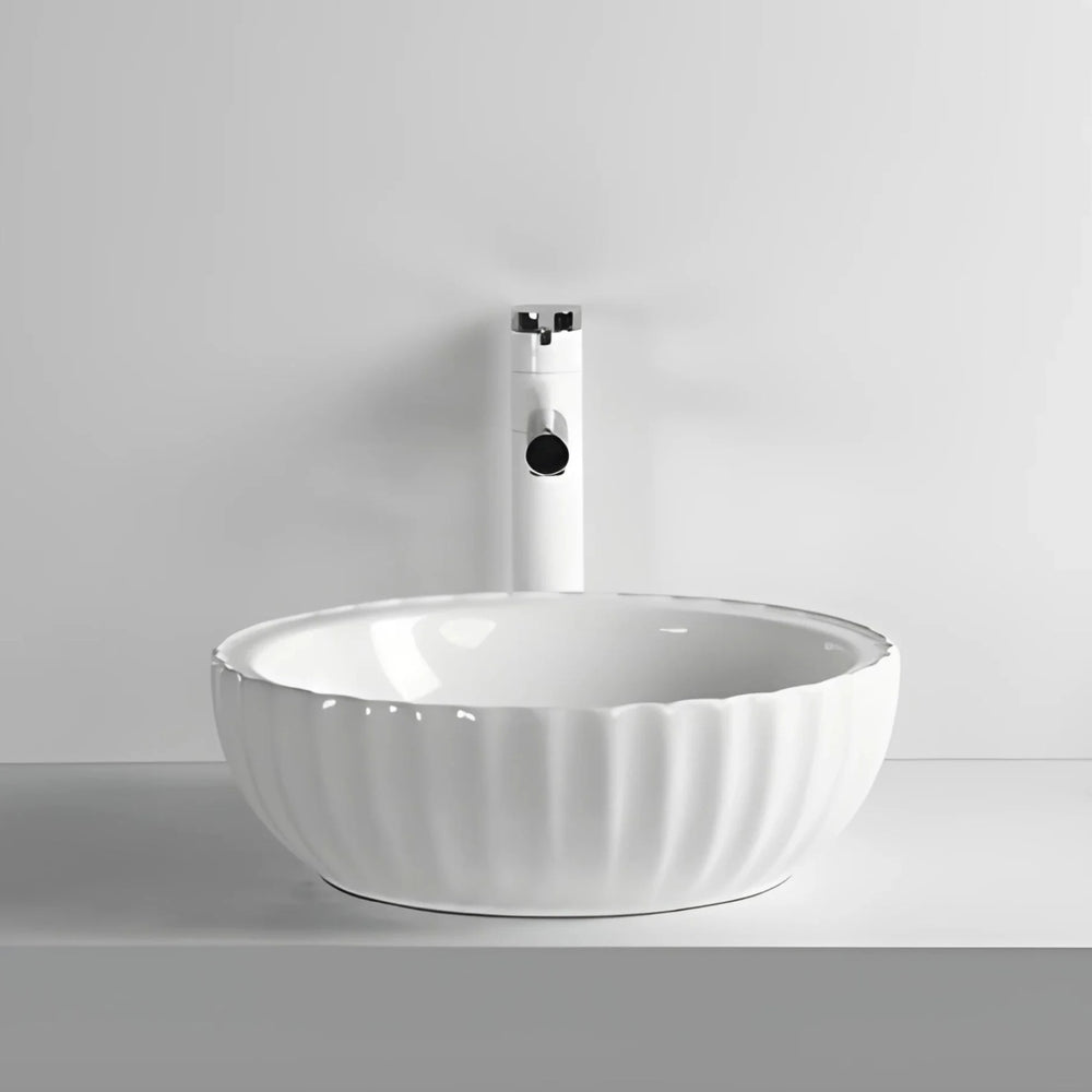 INFINITY CERAMIC ART BASIN ROUND ABOVE COUNTER GLOSS WHITE 400MM