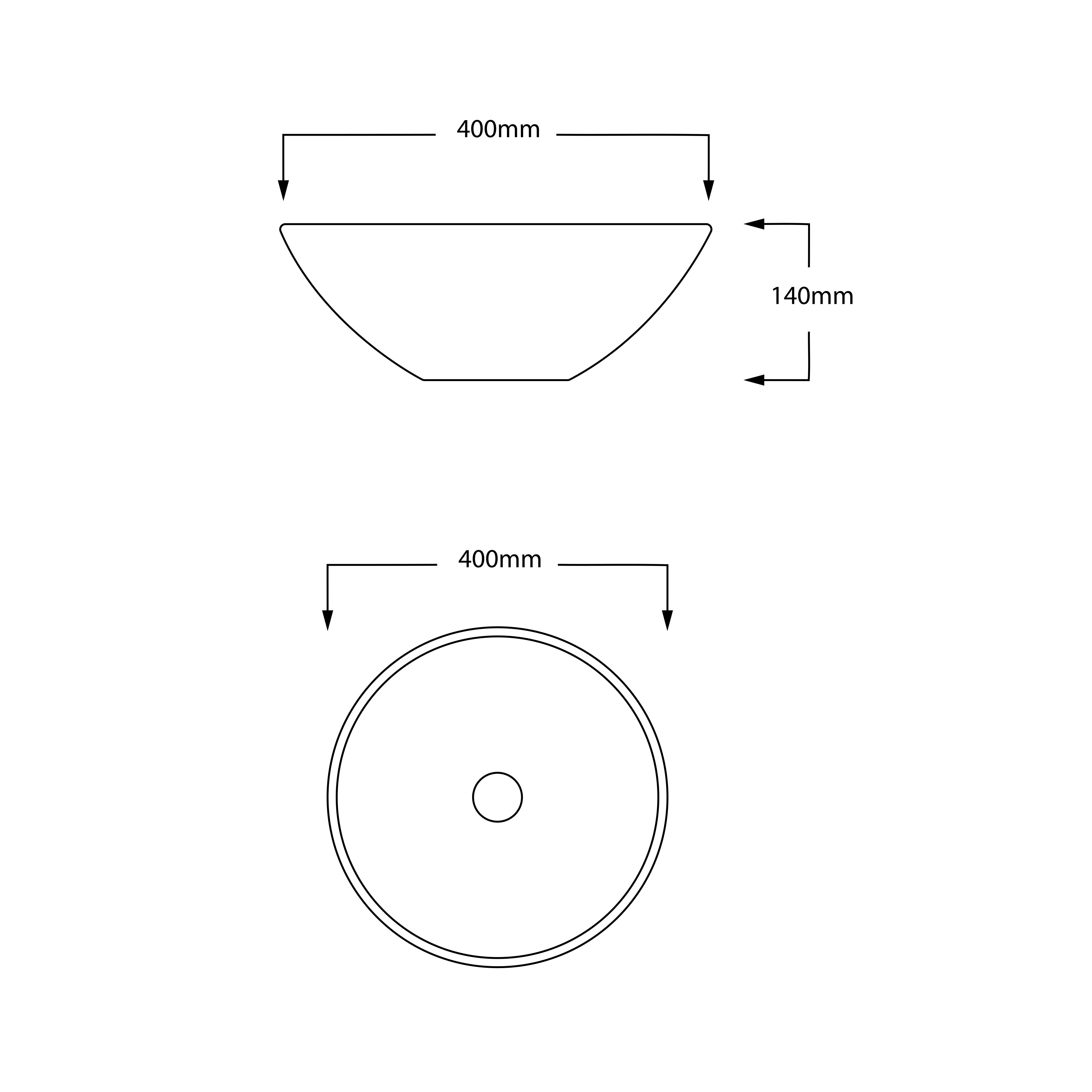 INFINITY ABOVE COUNTER CERAMIC BASIN ROUND MATTE BLACK 400MM