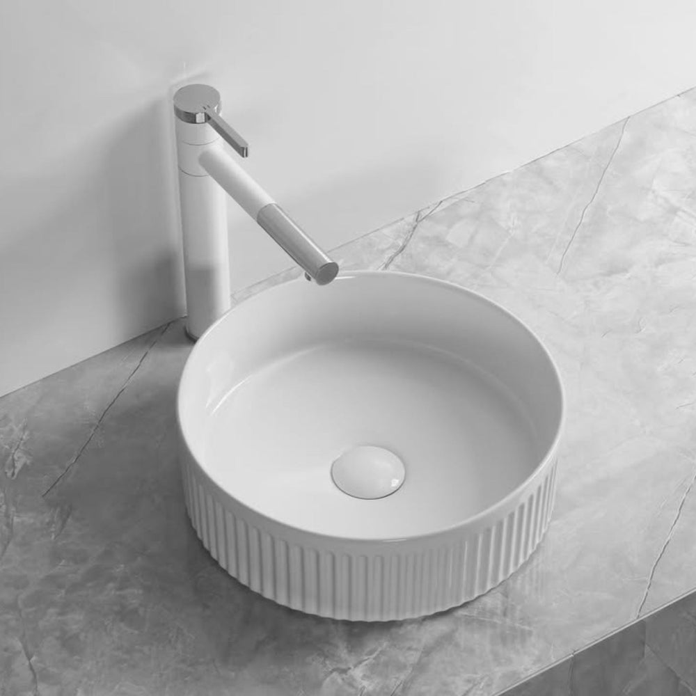 INFINITY ABOVE COUNTER CERAMIC BASIN ROUND MATTE WHITE 360MM
