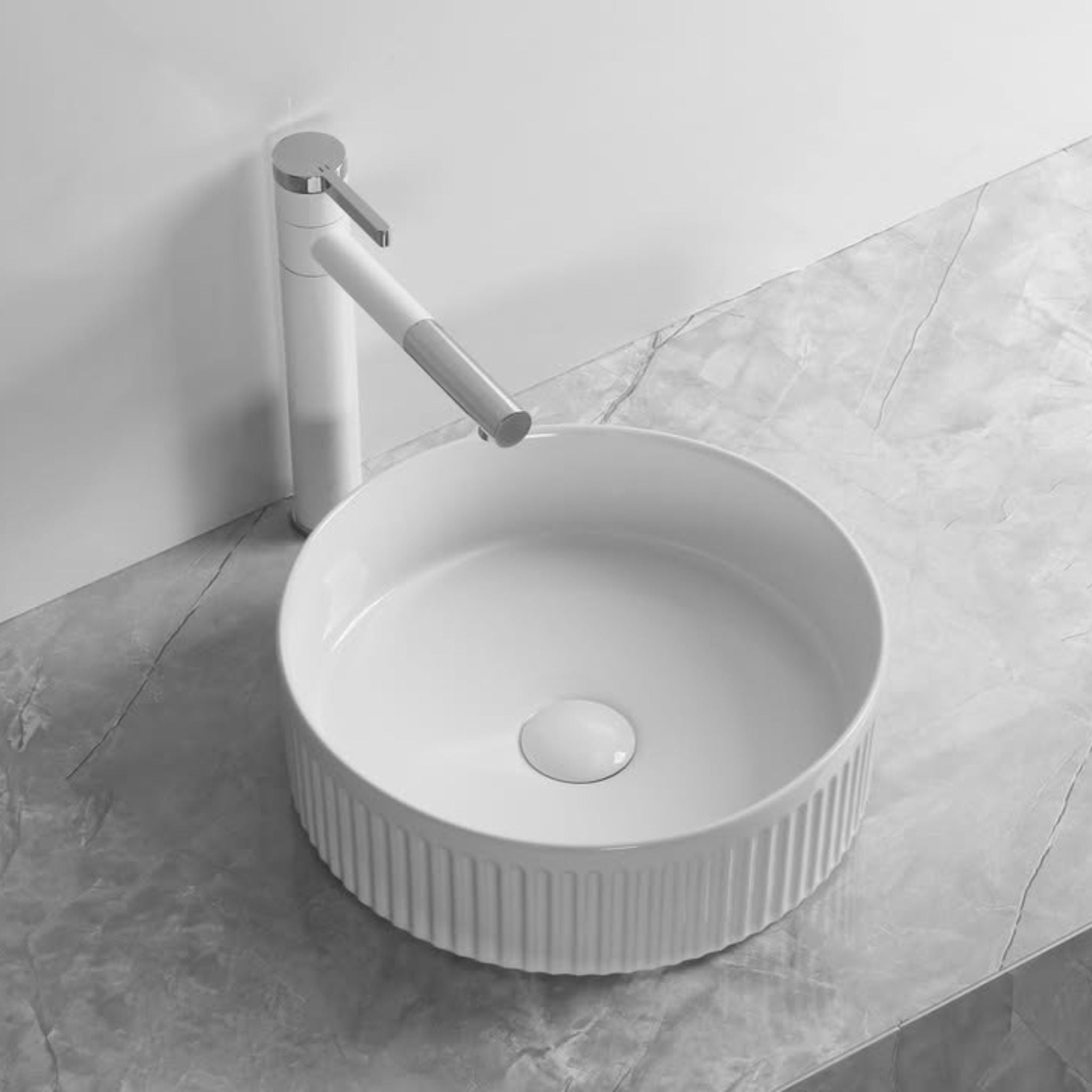 INFINITY ABOVE COUNTER CERAMIC BASIN ROUND MATTE WHITE 360MM