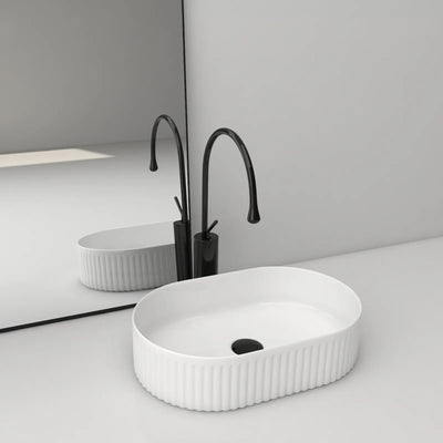 INFINITY ABOVE COUNTER CERAMIC BASIN OVAL GLOSS WHITE 500MM