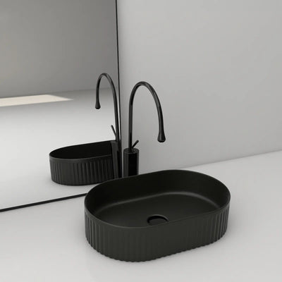 INFINITY ABOVE COUNTER CERAMIC BASIN OVAL MATTE BLACK 500MM