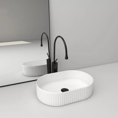 INFINITY ABOVE COUNTER CERAMIC BASIN OVAL MATTE WHITE 500MM