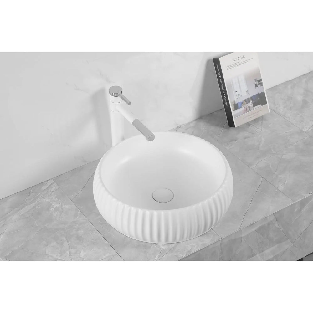 INFINITY ABOVE COUNTER CERAMIC BASIN ROUND MATTE WHITE 420MM