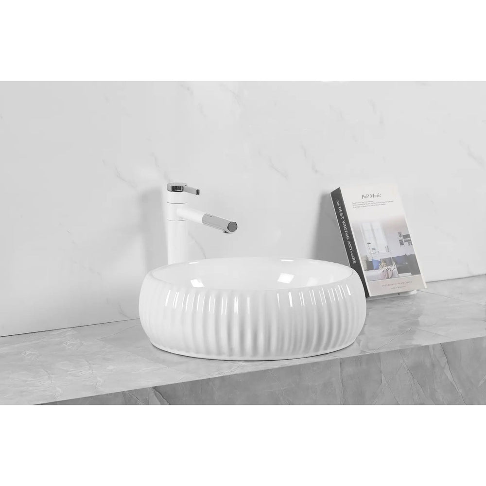 INFINITY ABOVE COUNTER CERAMIC BASIN ROUND GLOSS WHITE 420MM