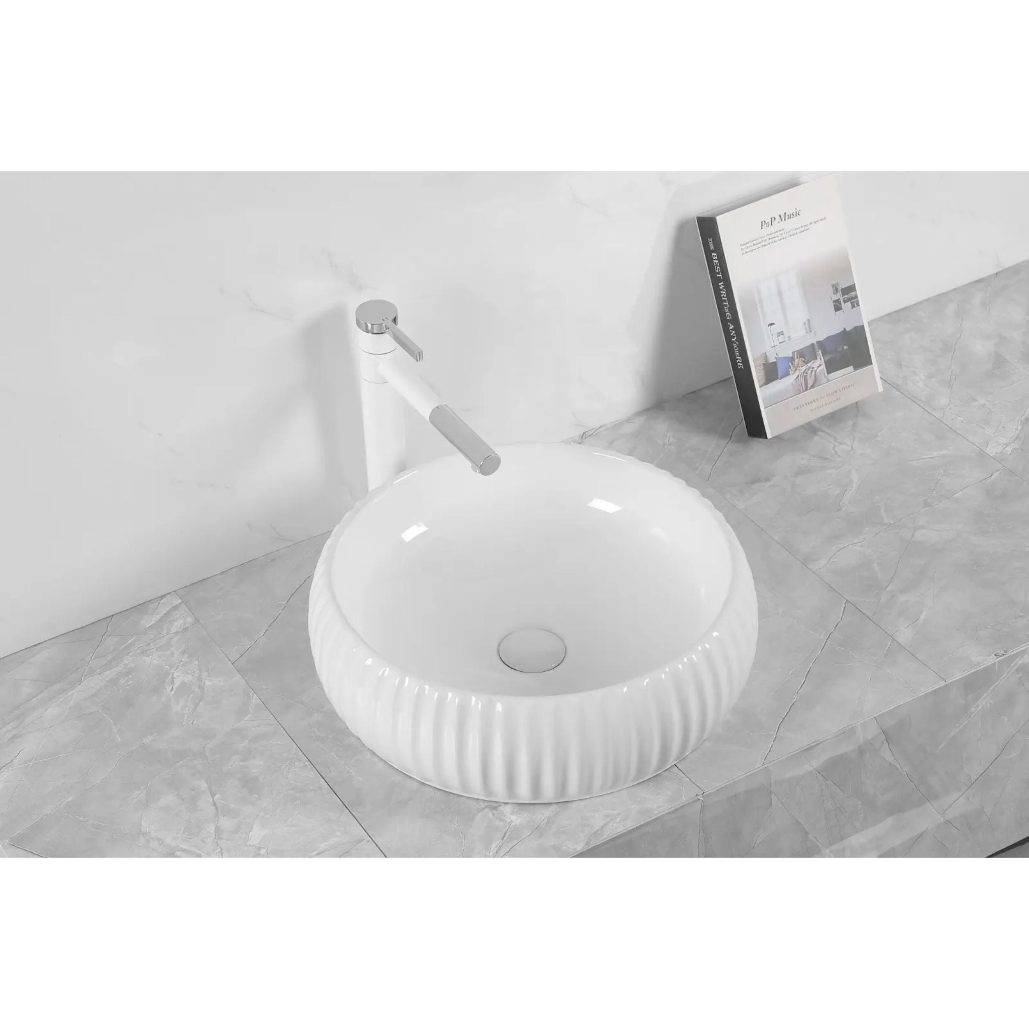INFINITY ABOVE COUNTER CERAMIC BASIN ROUND GLOSS WHITE 420MM