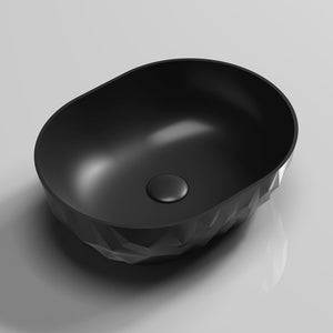 INFINITY ABOVE COUNTER CERAMIC BASIN OVAL MATTE BLACK 450MM