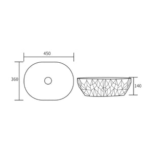 INFINITY ABOVE COUNTER CERAMIC BASIN OVAL MATTE WHITE 450MM