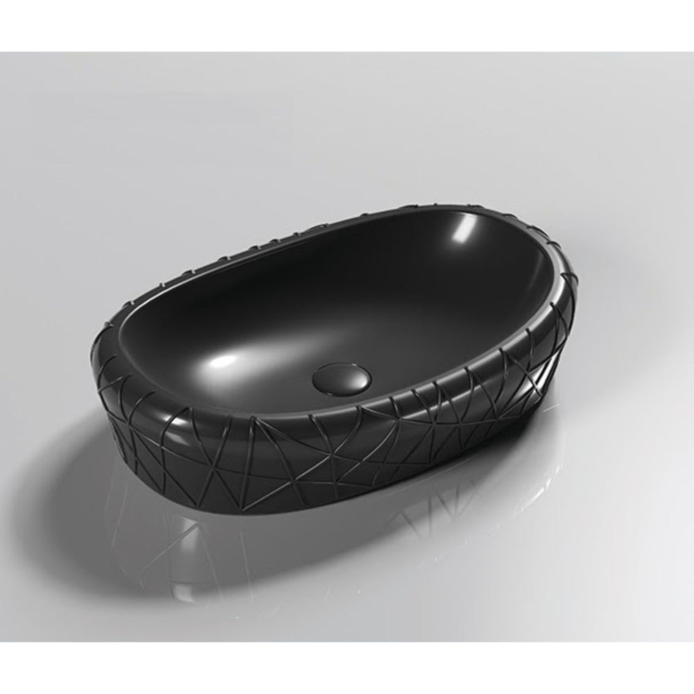 INFINITY ABOVE COUNTER CERAMIC BASIN OVAL MATTE BLACK 600MM