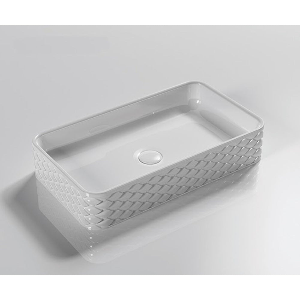 INFINITY ABOVE COUNTER CERAMIC BASIN RECTANGULAR GLOSS WHITE 610MM