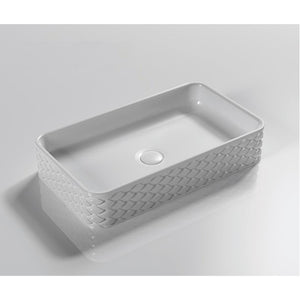 INFINITY ABOVE COUNTER CERAMIC BASIN RECTANGULAR MATTE WHITE 610MM
