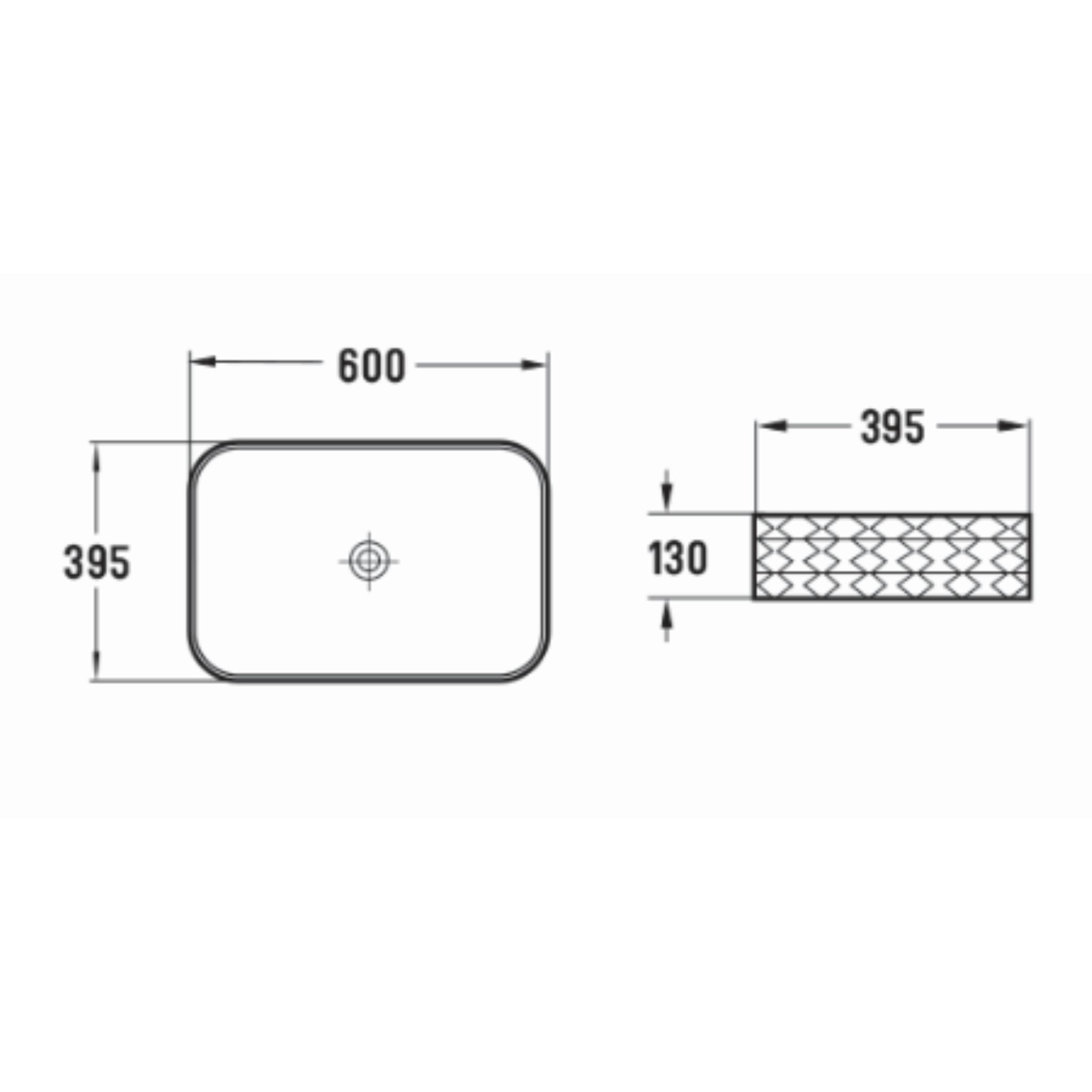 INFINITY ABOVE COUNTER CERAMIC BASIN RECTANGULAR GLOSS WHITE 600MM