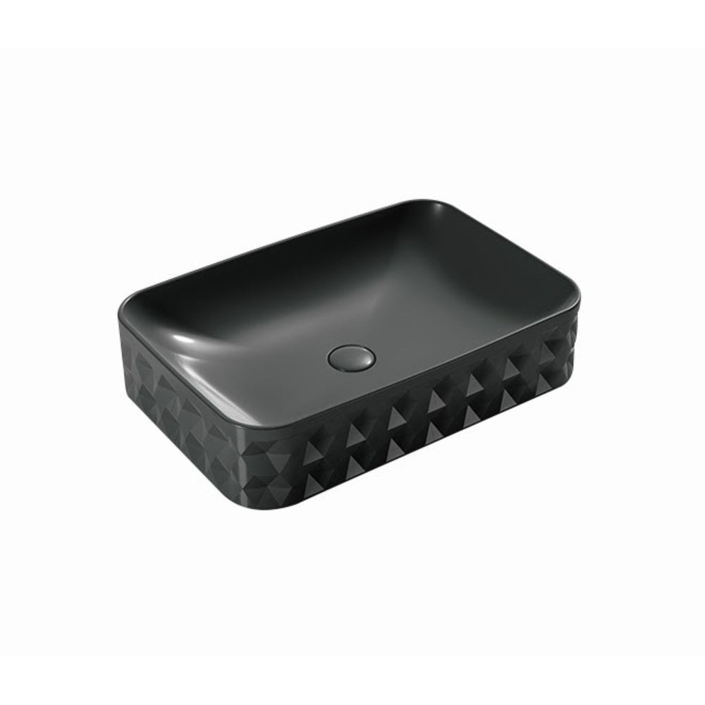 INFINITY ABOVE COUNTER CERAMIC BASIN RECTANGULAR MATTE BLACK 600MM