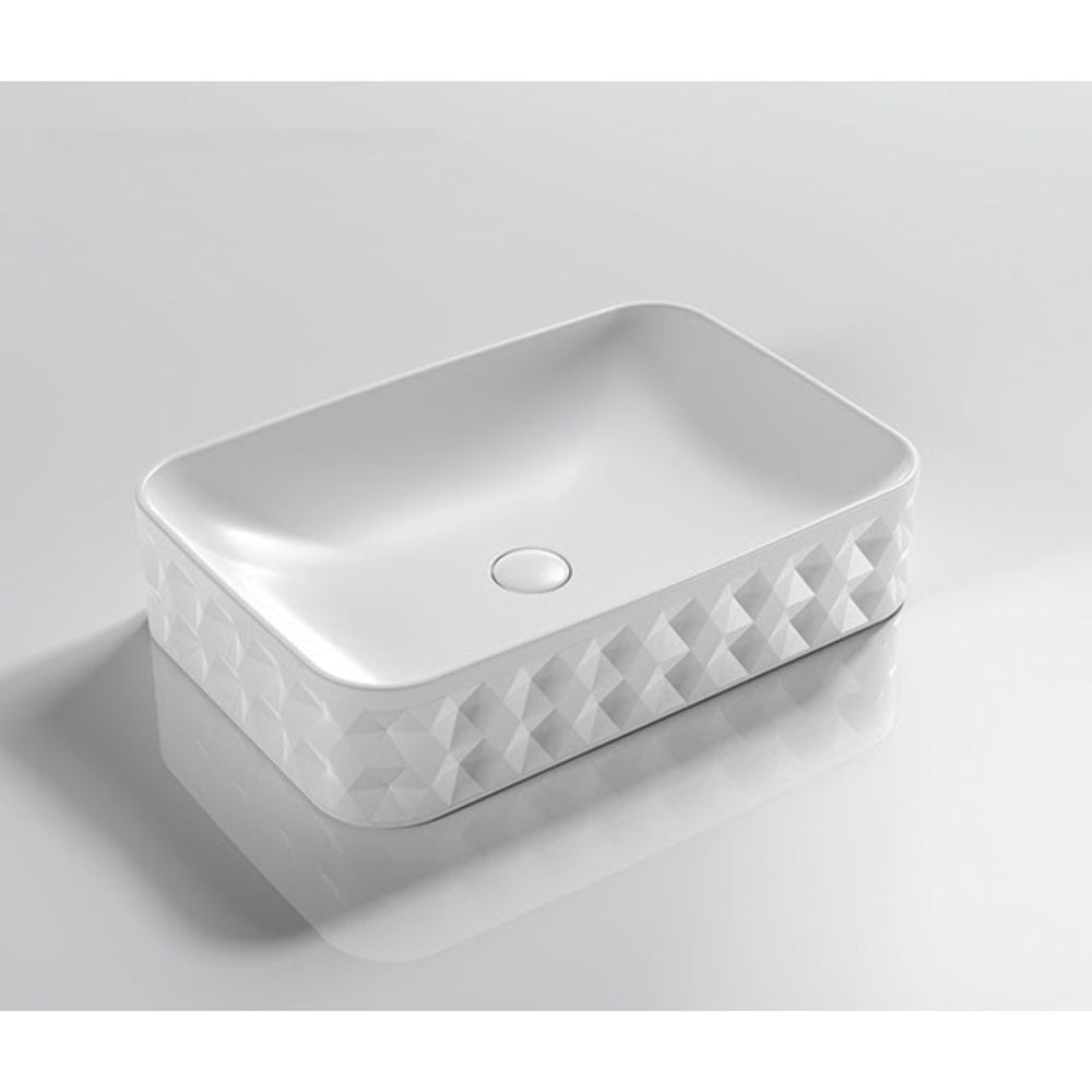 INFINITY ABOVE COUNTER CERAMIC BASIN RECTANGULAR MATTE WHITE 600MM