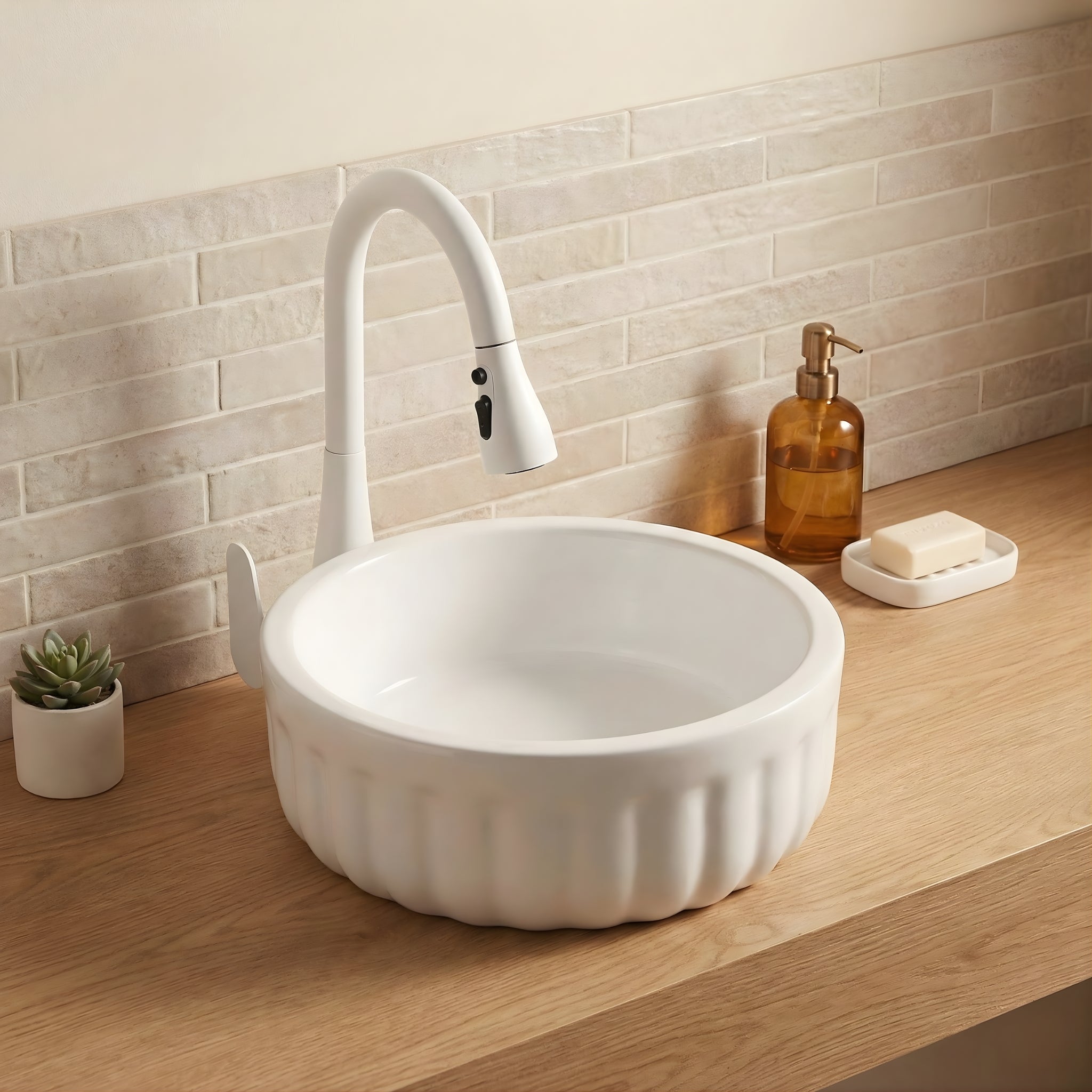 INFINITY ABOVE COUNTER CERAMIC BASIN MATTE WHITE 385MM