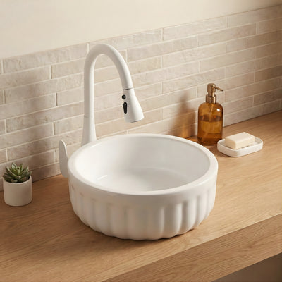 INFINITY ABOVE COUNTER CERAMIC BASIN MATTE WHITE 385MM