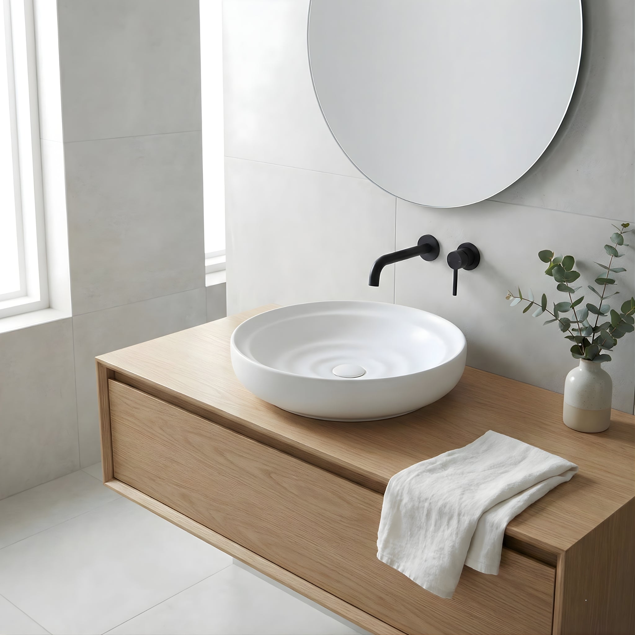 INFINITY ABOVE COUNTER CERAMIC BASIN MATTE WHITE 600MM