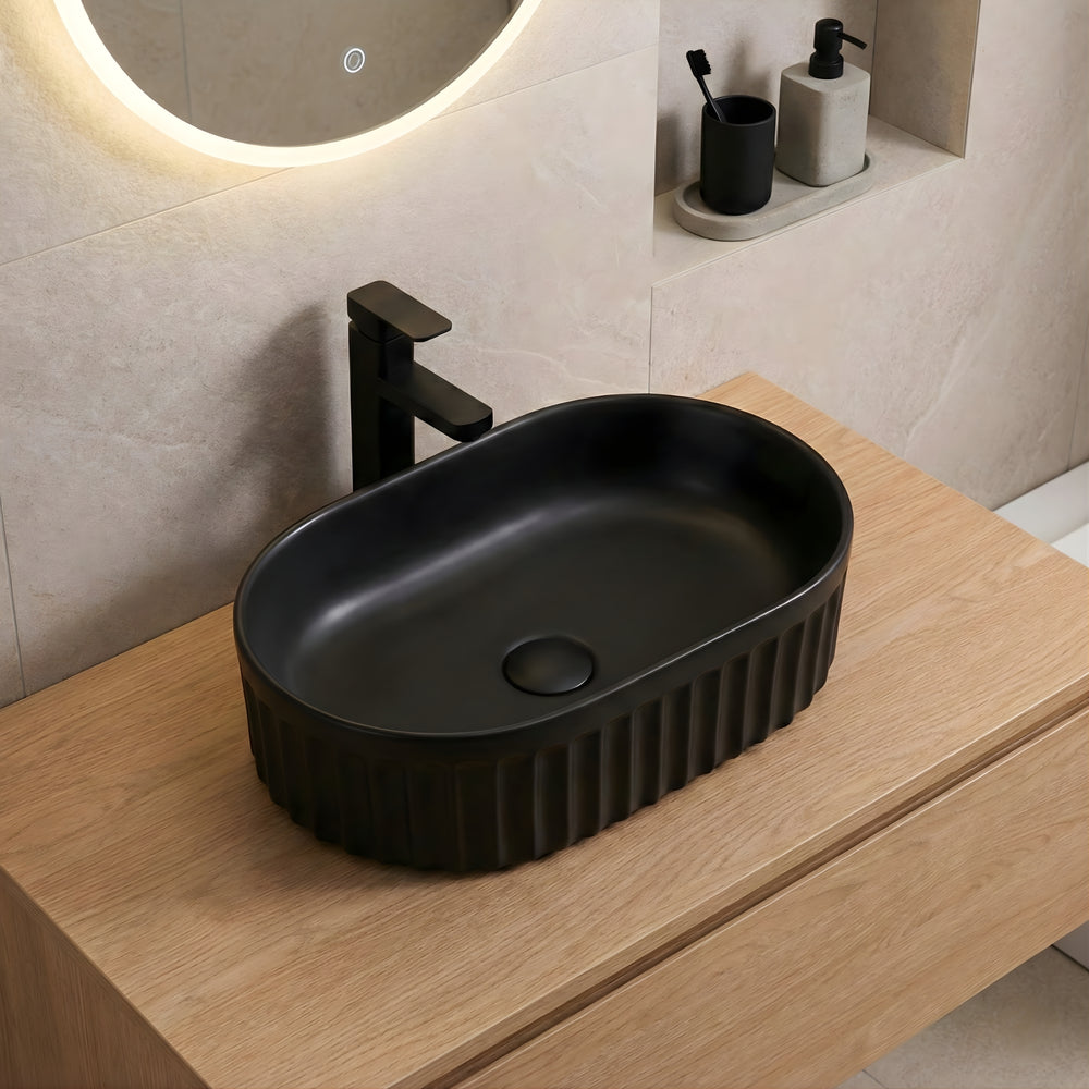 INFINITY ABOVE COUNTER CERAMIC BASIN MATTE BLACK 555MM