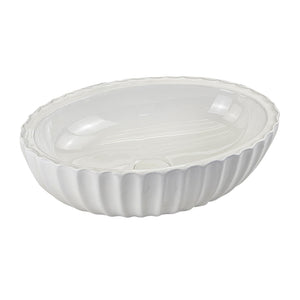 Infinity IA102 oval fluted above-counter ceramic basin in gloss white, isolated view