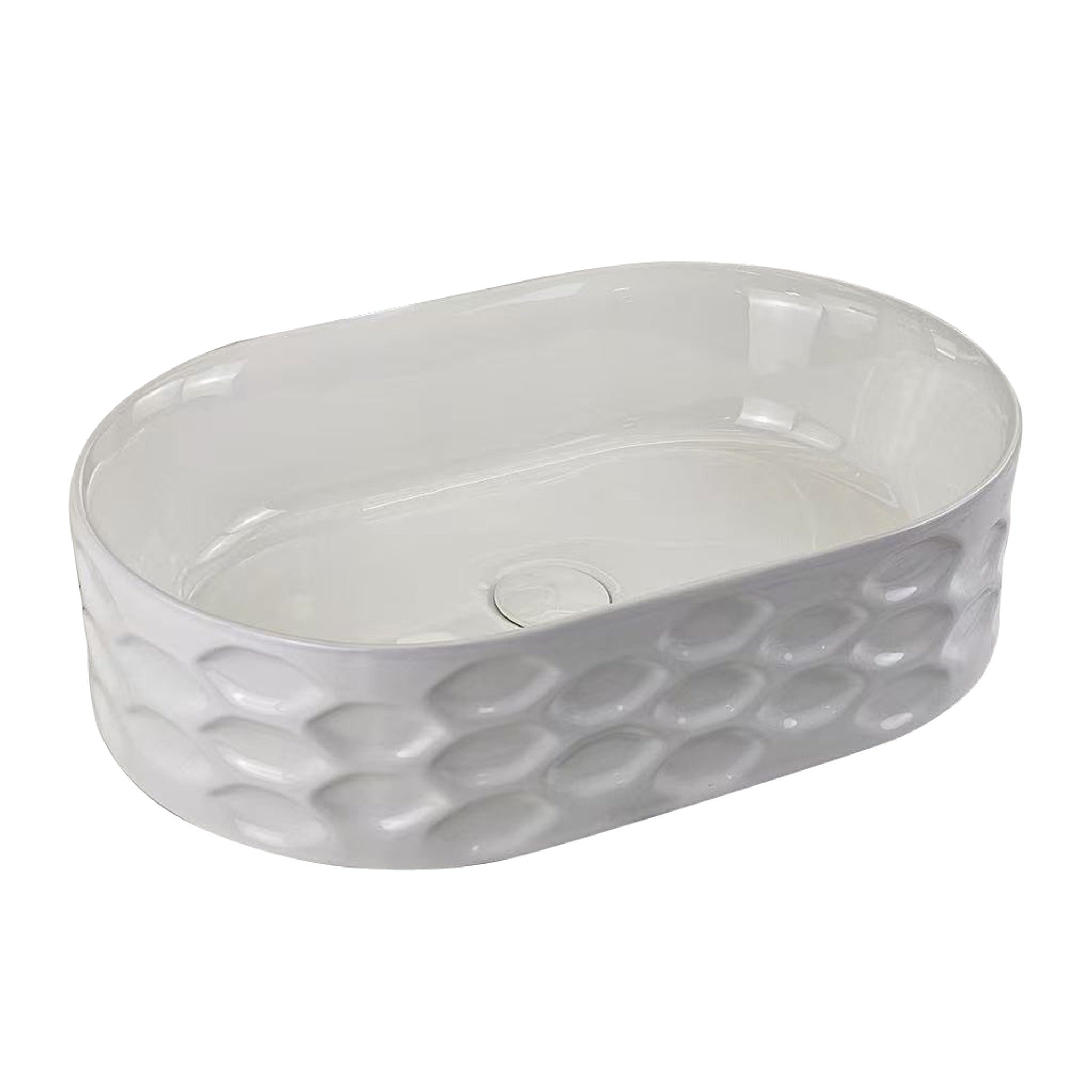 Infinity IA103 oval textured above-counter ceramic basin in gloss white, isolated view