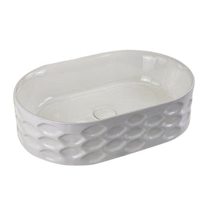 Infinity IA103 oval textured above-counter ceramic basin in gloss white, isolated view