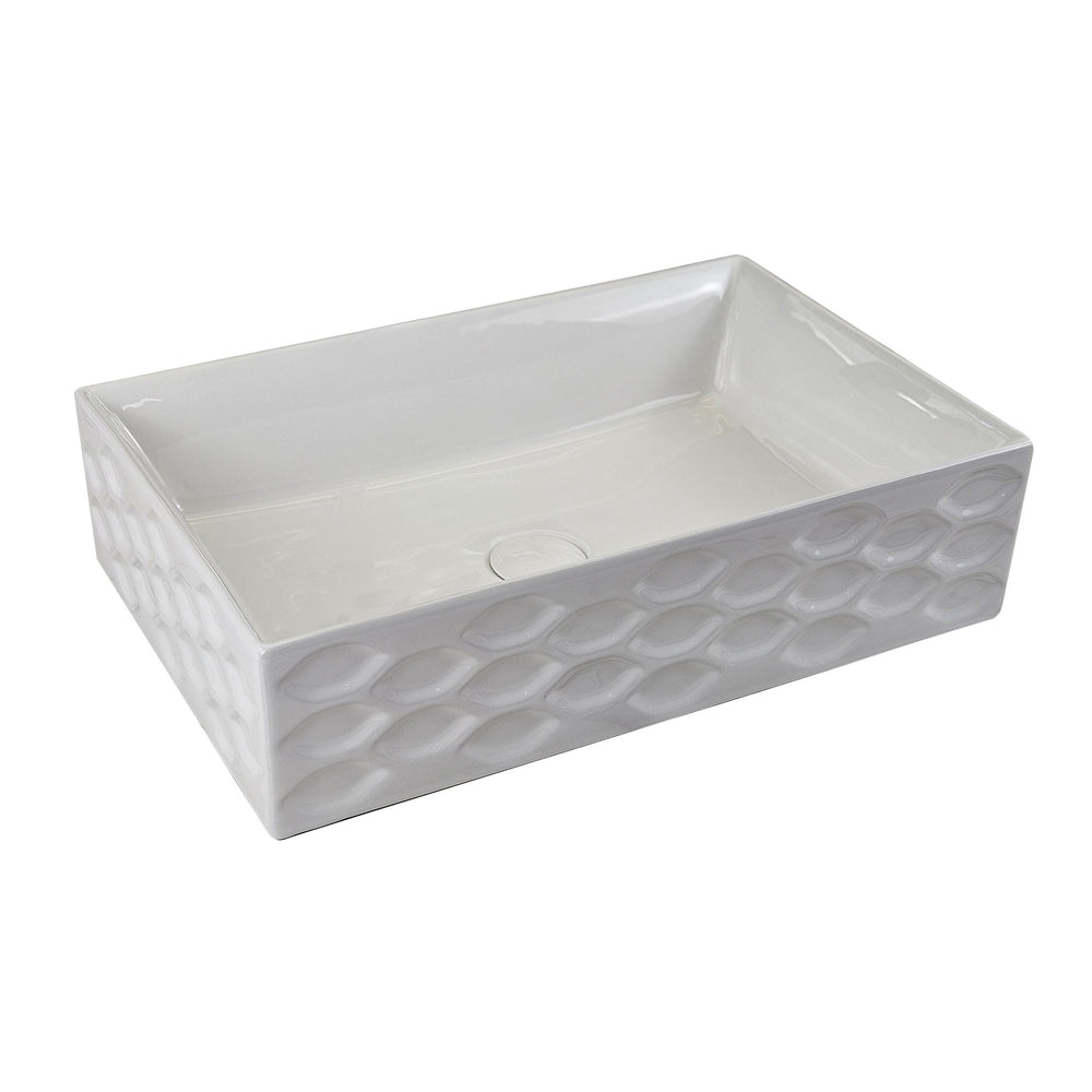 Infinity IA104 rectangular textured above-counter ceramic basin in gloss white, isolated view
