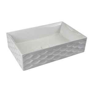 Infinity IA104 rectangular textured above-counter ceramic basin in gloss white, isolated view