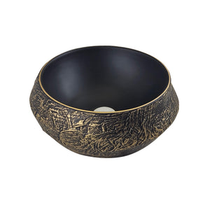 Infinity IA105 round above-counter basin with matte black interior and copper gold exterior, isolated view